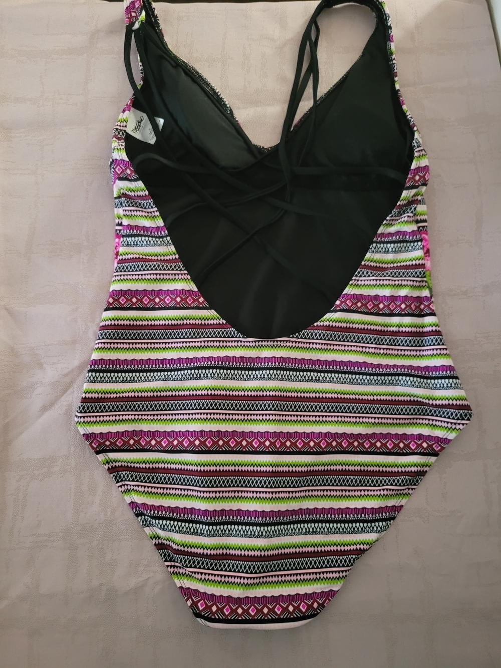 Mossimo Supply Co. Black One-Piece Swimsuit with Pink and Green Trim Size Xl - Picture 3 of 3